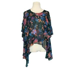 IRO Black Floral Ruffled asymmetrical Tunic Blouse Top size 40 - 8